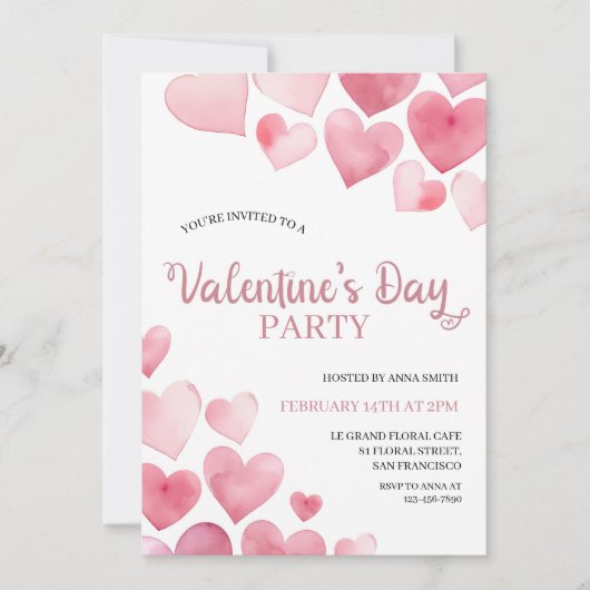 Hearts Valentijnsdag Party Invitation Kaart (Voorkant)