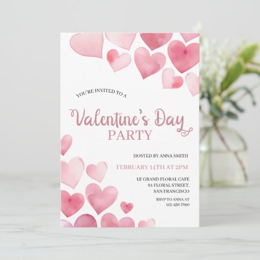 Hearts Valentijnsdag Party Invitation Kaart (Staand voorkant)