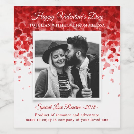 Hearts Valentijnsdag Photo Wijnlabel Wijn Etiket (Enkel label)