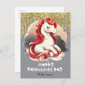 Hearts Valentijnsdag Unicorn Glitter Briefkaart (Voorkant / Achterkant)