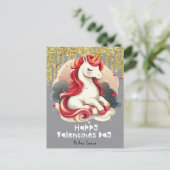 Hearts Valentijnsdag Unicorn Glitter Briefkaart (Staand voorkant)