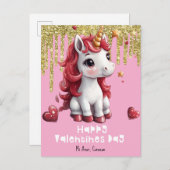 Hearts Valentijnsdag Unicorn Glitter Briefkaart (Voorkant / Achterkant)