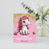 Hearts Valentijnsdag Unicorn Glitter Briefkaart (Staand voorkant)
