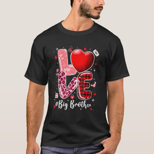 Hearts Valentines Day Love Big Brother Leopard Buf T-shirt (Voorkant)