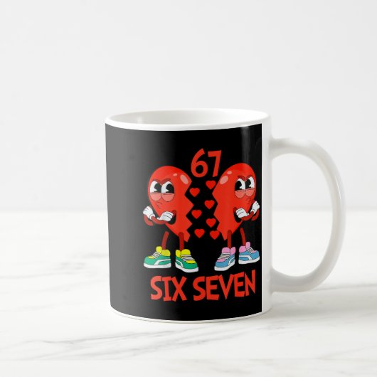 Hearts Valentines Funny Six Seven 6 7 Meme Gen Alp Koffiemok (Rechts)