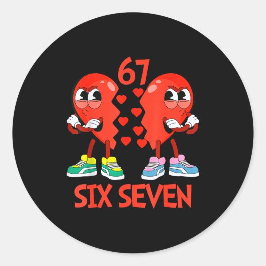 Hearts Valentines Funny Six Seven 6 7 Meme Gen Alp Ronde Sticker (Voorkant)