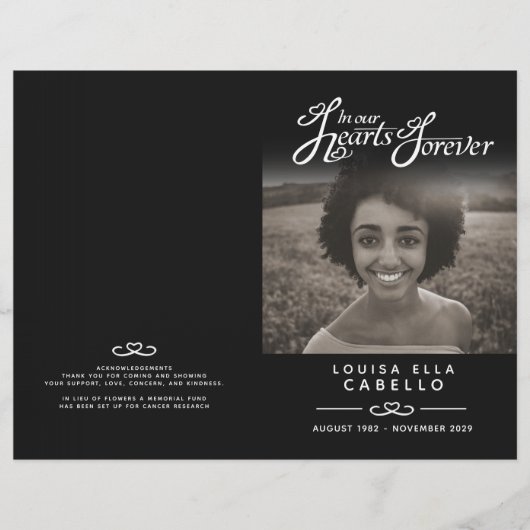 Hearts voor altijd begrafenis zwart, niet gevouwen (Voorkant)