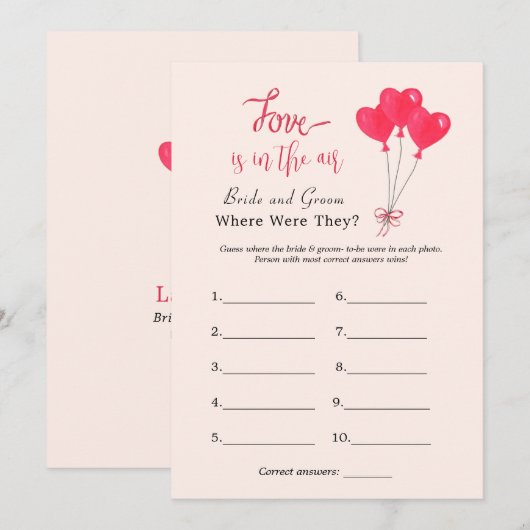 Hearts "Waar waren ze" Vrijgezellenfeest spel Kaart (Voorkant / Achterkant)