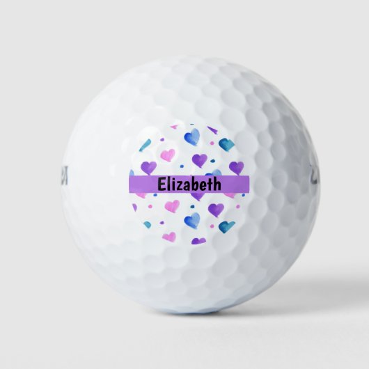 Hearts Waterverf Pattern Personalize Pink Blue Golfballen (Voorkant)