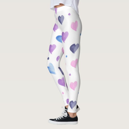 Hearts Waterverf Pattern Pink Paarse Blue Leggings (Links)