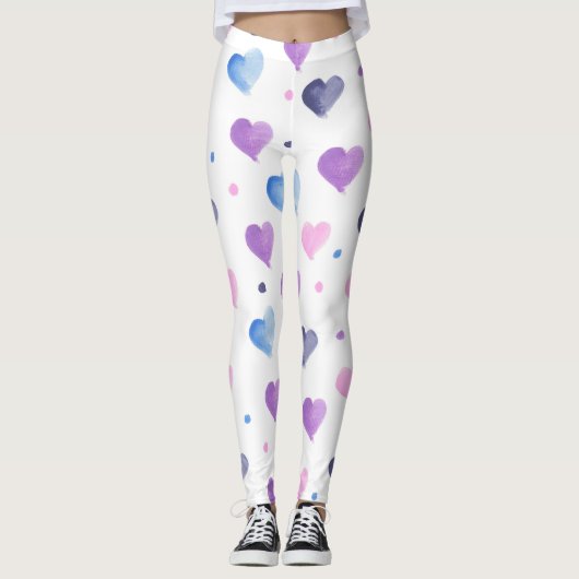 Hearts Waterverf Pattern Pink Paarse Blue Leggings (Voorkant)