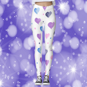 Hearts Waterverf Pattern Pink Paarse Blue Leggings