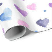 Hearts Waterverf Pattern Roze Blauw Paarse Cadeaupapier (Rol Hoek)