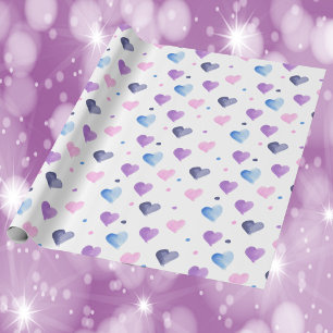 Hearts Waterverf Pattern Roze Blauw Paarse Cadeaupapier