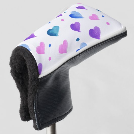 Hearts Waterverf Pattern Roze Blauw Paarse Golfheadcover (3/4 voorkant)