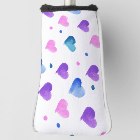 Hearts Waterverf Pattern Roze Blauw Paarse Golfheadcover (Draai 90)