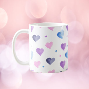 Hearts Waterverf Pattern Roze Blauw Paarse Koffiemok