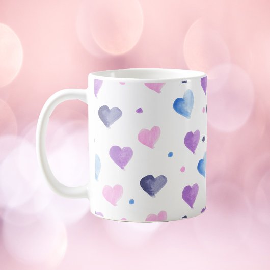 Hearts Waterverf Pattern Roze Blauw Paarse Koffiemok