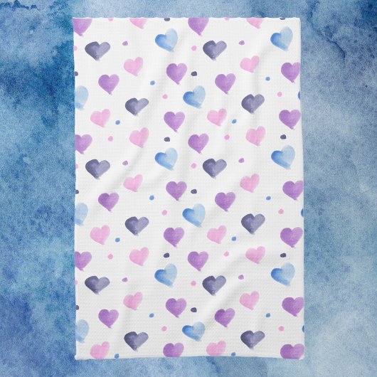 Hearts Waterverf Pattern Roze Blauw Paarse Theedoek