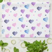 Hearts Waterverf Pattern Roze Blauw Paarse Theedoek (Gevouwen)