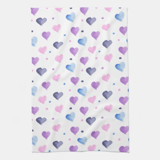 Hearts Waterverf Pattern Roze Blauw Paarse Theedoek (Verticaal)
