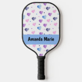 Hearts Waterverf Personaliseer Roze Blauw Paarse Pickleball Paddle (Voorkant)