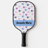 Hearts Waterverf Personaliseer Roze Blauw Paarse Pickleball Paddle (Achterkant)