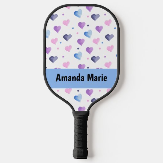 Hearts Waterverf Personaliseer Roze Blauw Paarse Pickleball Paddle (Achterkant)
