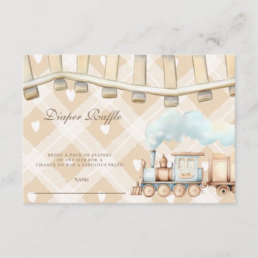 Hearts Waterverf Train Shower Diapper Raffle Informatiekaartje (Voorkant)