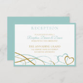 Hearts Weddenschappen Kaarten - Turquoise & Gold (Voorkant / Achterkant)