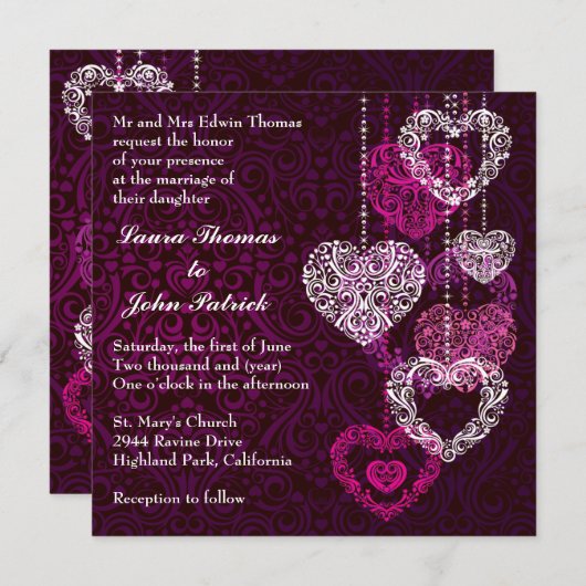 Hearts Wedding Uitnodiging (Voorkant / Achterkant)