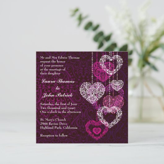 Hearts Wedding Uitnodiging (Staand voorkant)