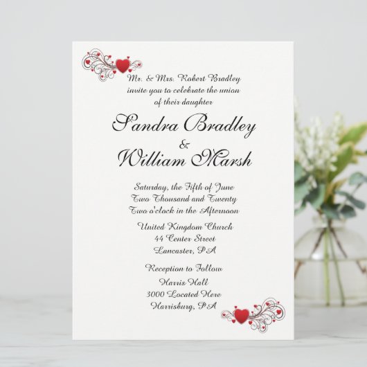 Hearts Wedding Uitnodiging (Staand voorkant)