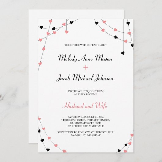 Hearts Wedding Uitnodiging (Voorkant / Achterkant)