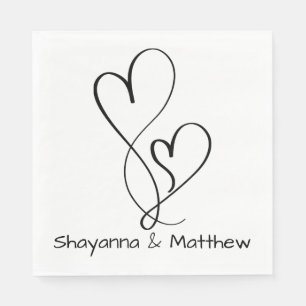 Hearts Wedding Verloving Vrijgezellenfeest Zwart Servet