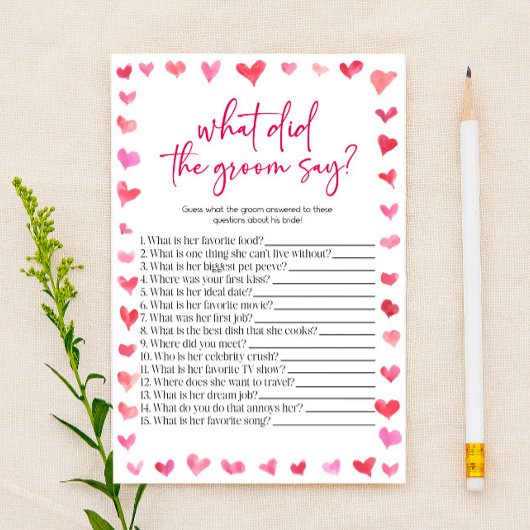 Hearts What Did The Groom Say? Bridal Shower Game  Briefpapier