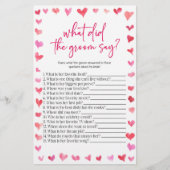 Hearts What Did The Groom Say? Bridal Shower Game  Briefpapier (Voorkant)