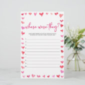 Hearts Where Were They? Bridal Shower Game  Briefpapier (Staand voorkant)