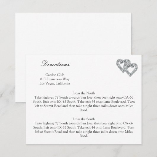 Hearts White Wedding Direction Kaarten (Voorkant / Achterkant)