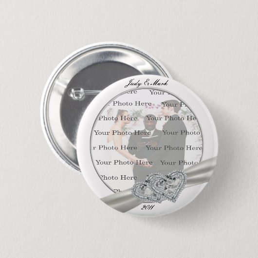 Hearts White Wedding Round Button (Voorkant /achterkant)