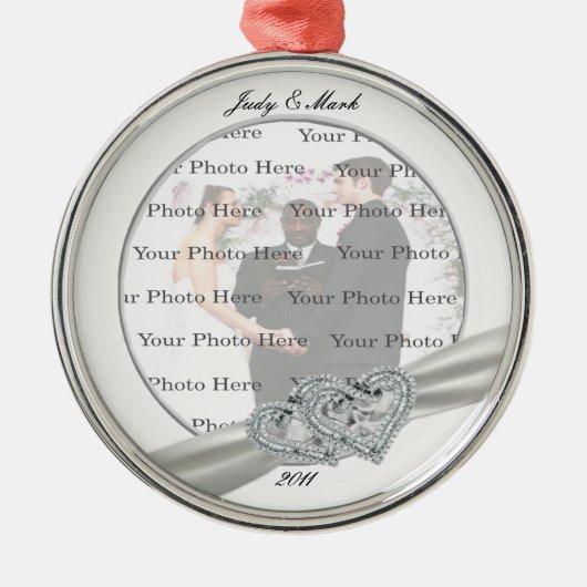 Hearts White Wedding Round Silver Ornament (Voorkant)