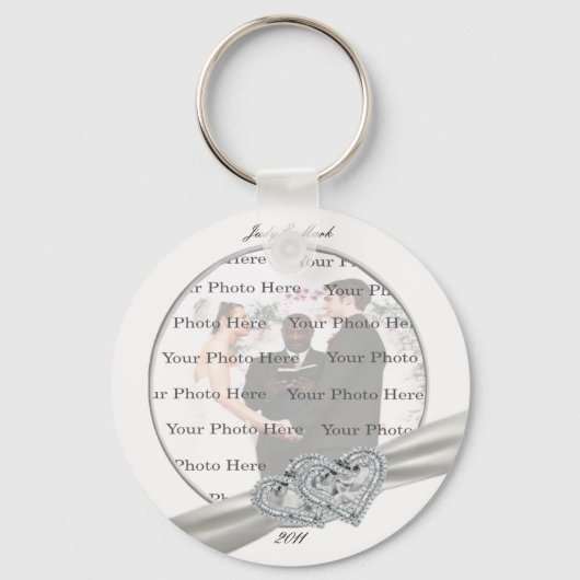 Hearts White Wedding Round Sleutelhanger (Voorkant)