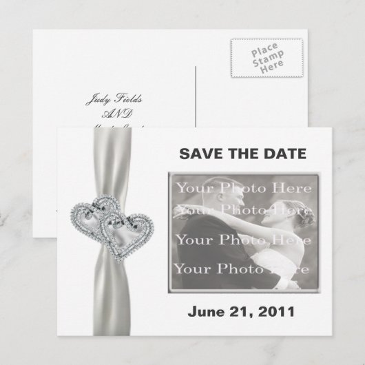 Hearts White Wedding Save The Date Briefkaart (Voorkant / Achterkant)
