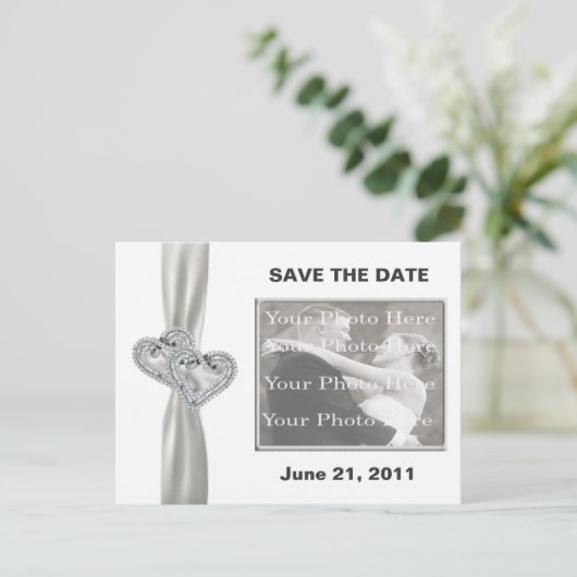 Hearts White Wedding Save The Date Briefkaart (Staand voorkant)