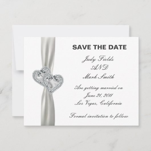 Hearts White Wedding Save the Date Kaart (Voorkant)
