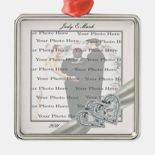 Hearts White Wedding Square Silver Ornament (Voorkant)
