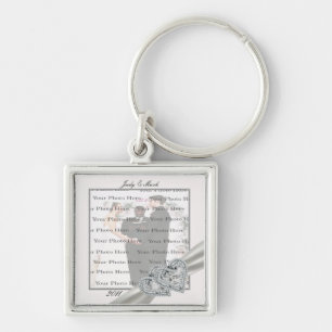 Hearts White Wedding Square Silver Sleutelhanger