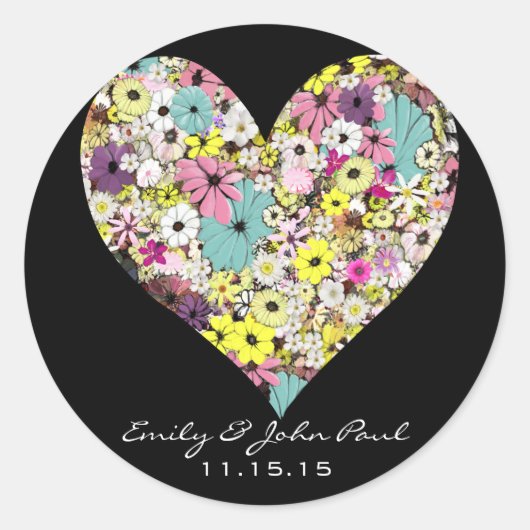 Hearts Wild Flowers Wedding Save the Date Sticker (Voorkant)