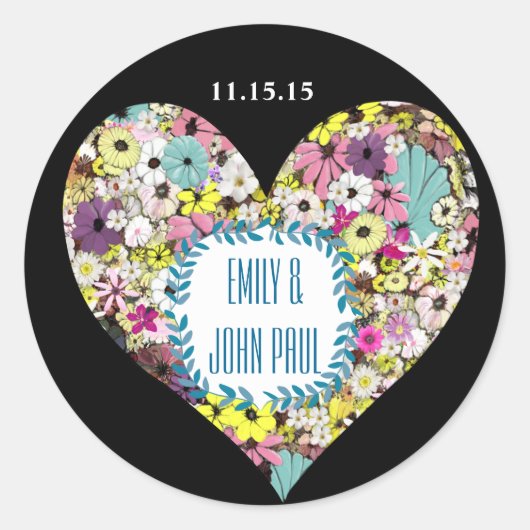 Hearts Wild Flowers Wedding Save the Date Sticker (Voorkant)