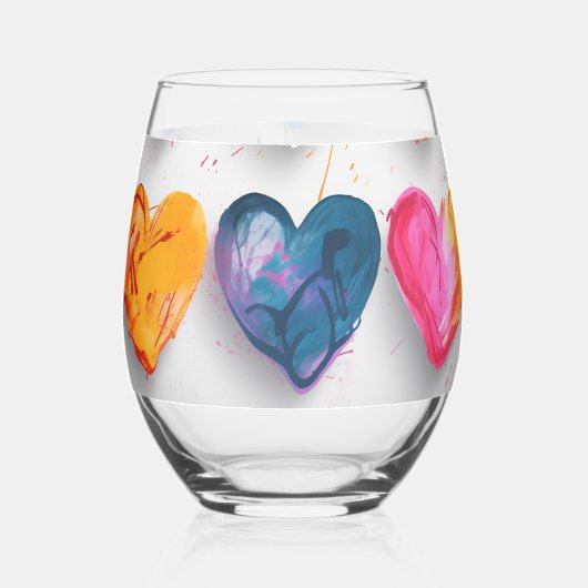 Hearts with sketch marks and drips wijnglas zonder voet (Voorkant)